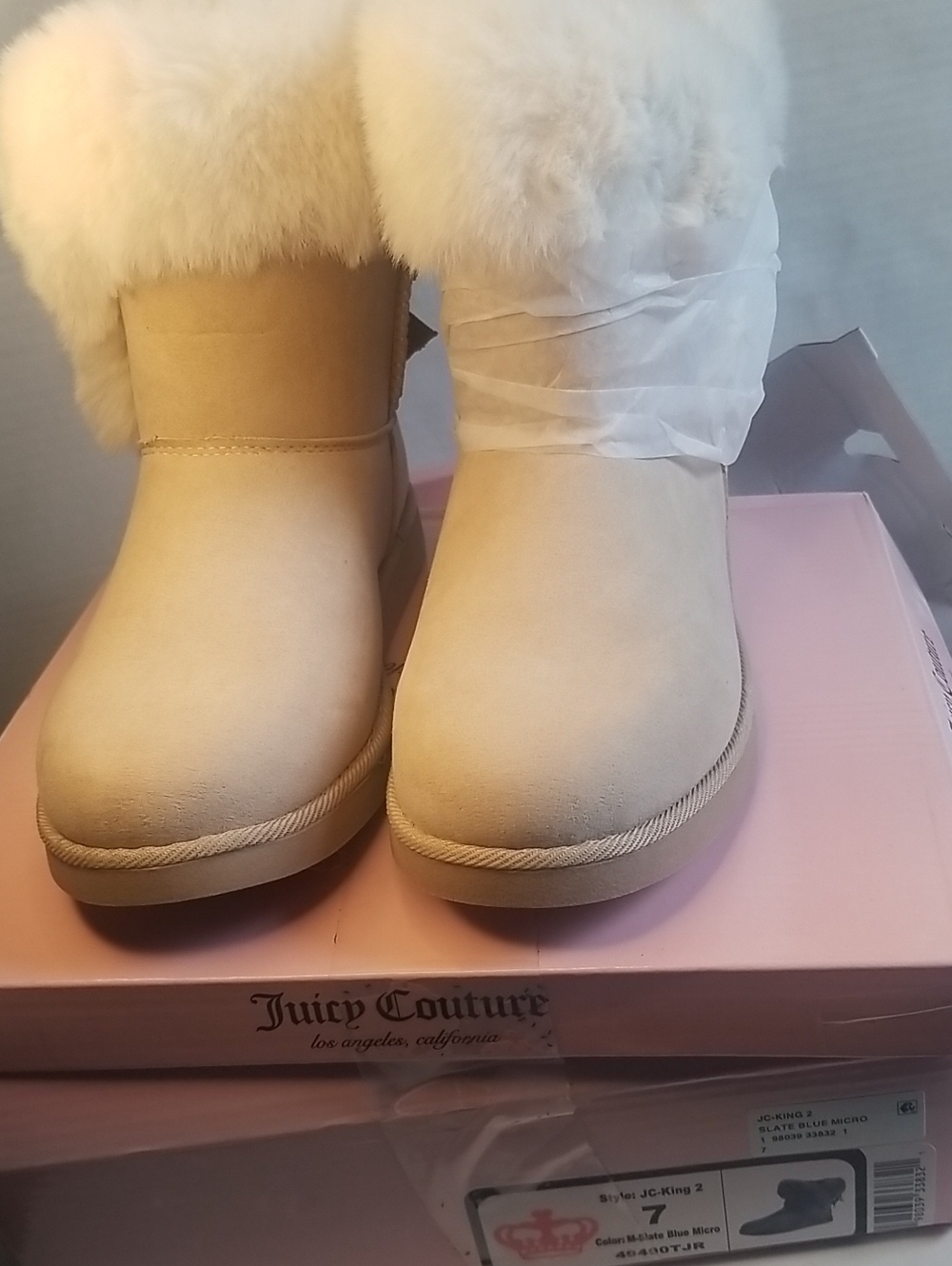Juicy Couture Cream Shearling Cuffed Winter Boots
